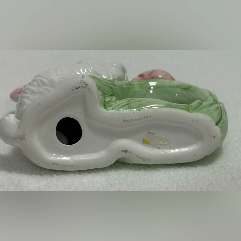 White Ceramic Bunny Napkin Rings with Pastel Tulip Wreath - Set of 6
